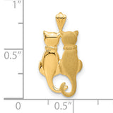 Satin And Polished Twin Rear Profile Cats Charm Pendant in Real 14k Yellow Gold