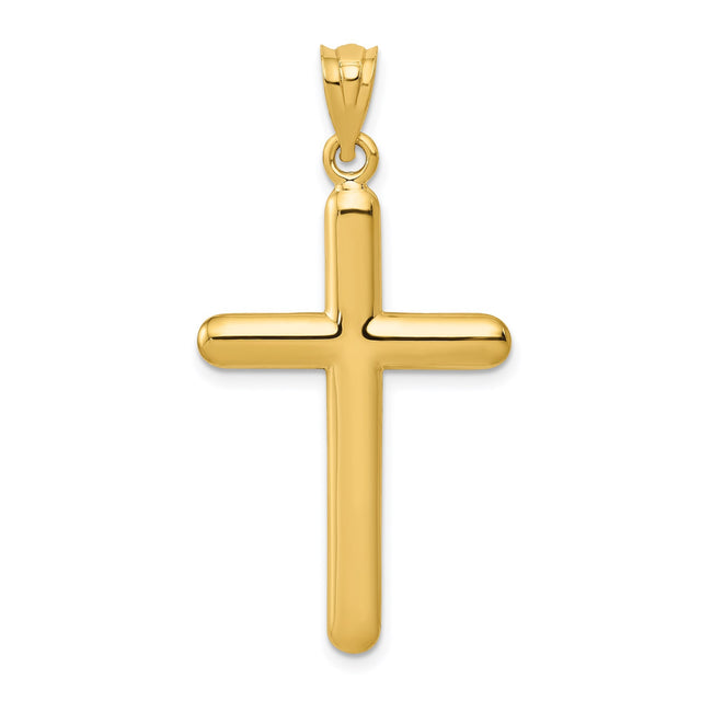 14k Yellow Gold Latin Cross Pendant, Polished Religious Charm, Unisex Faith Jewelry