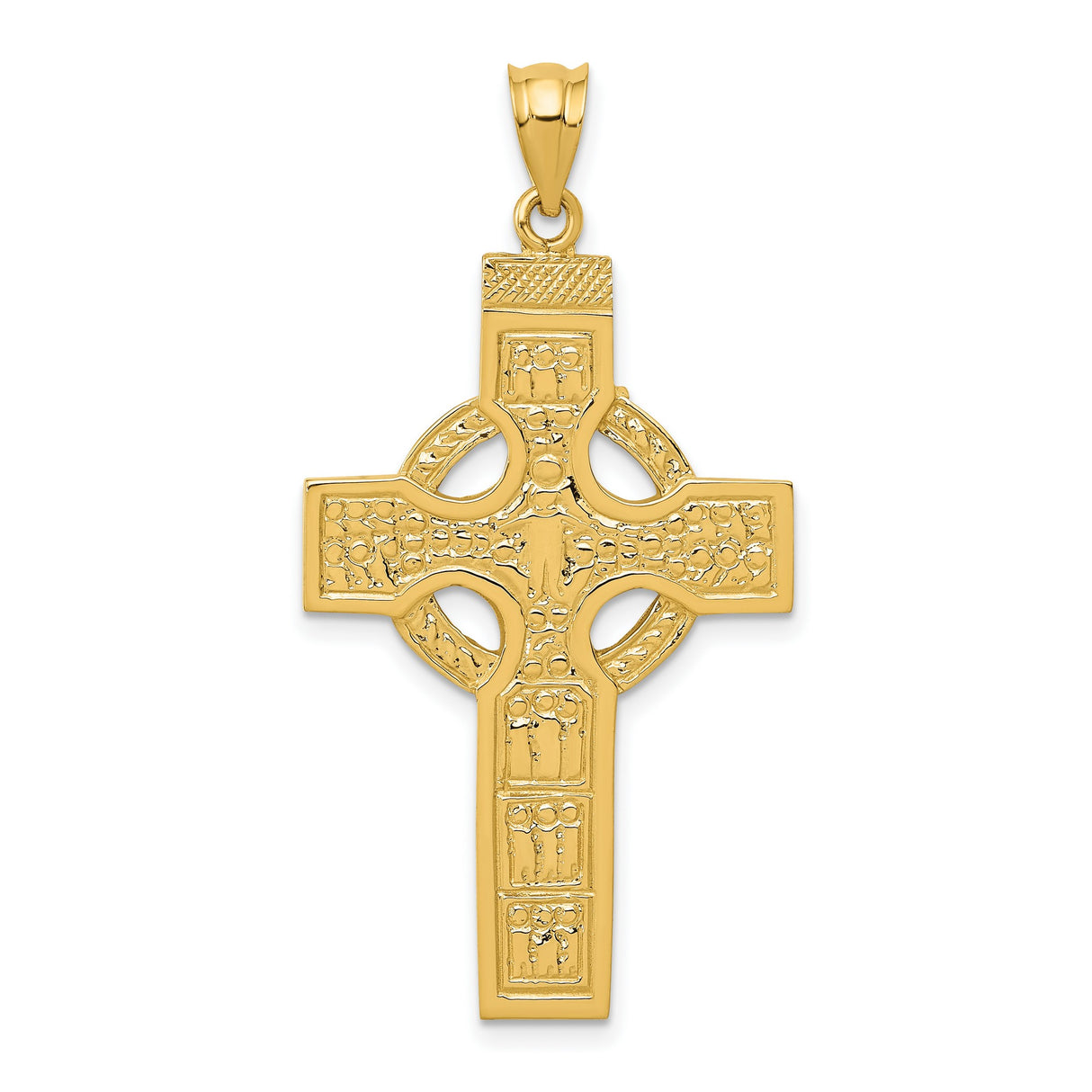 14k Yellow Gold Cross Pendant with Celtic High Cross Design and Biblical Figures