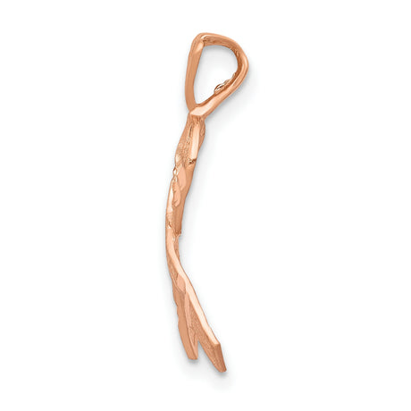 14k Rose Gold Awareness Ribbon Pendant with Textured Finish and Polished Accents for Women