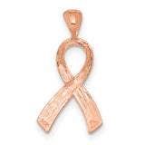 14k Rose Gold Awareness Ribbon Pendant with Textured Finish and Polished Accents for Women