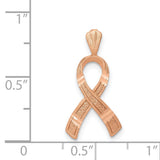 14k Rose Gold Awareness Ribbon Pendant with Textured Finish and Polished Accents for Women