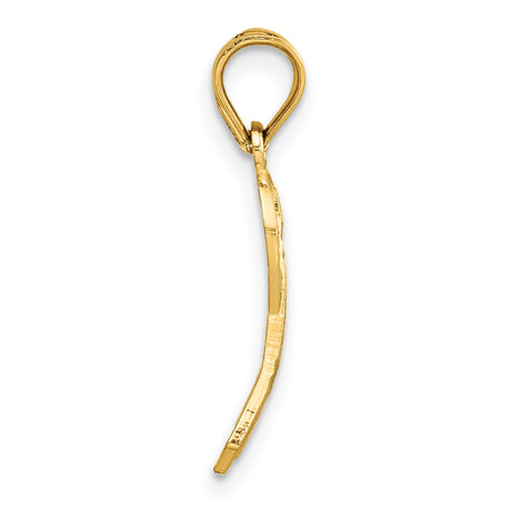 14k Yellow Gold Awareness Ribbon Pendant, Polished and Textured Looped Design for Women