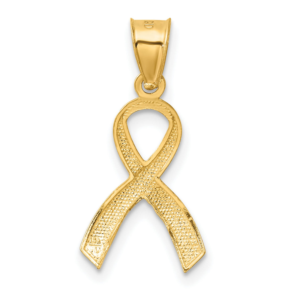 14k Yellow Gold Awareness Ribbon Pendant, Polished and Textured Looped Design for Women
