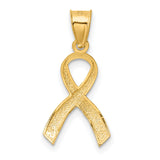 14k Yellow Gold Awareness Ribbon Pendant, Polished and Textured Looped Design for Women