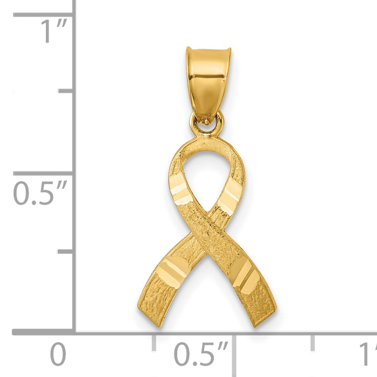 14k Yellow Gold Awareness Ribbon Pendant, Polished and Textured Looped Design for Women