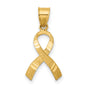 14k Yellow Gold Awareness Ribbon Pendant, Polished and Textured Looped Design for Women