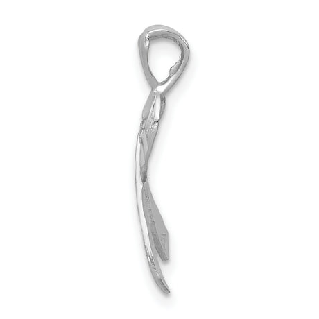 14k White Gold Awareness Ribbon Pendant with Textured and Polished Finish