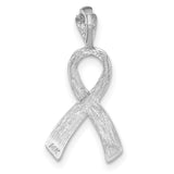 14k White Gold Awareness Ribbon Pendant with Textured and Polished Finish