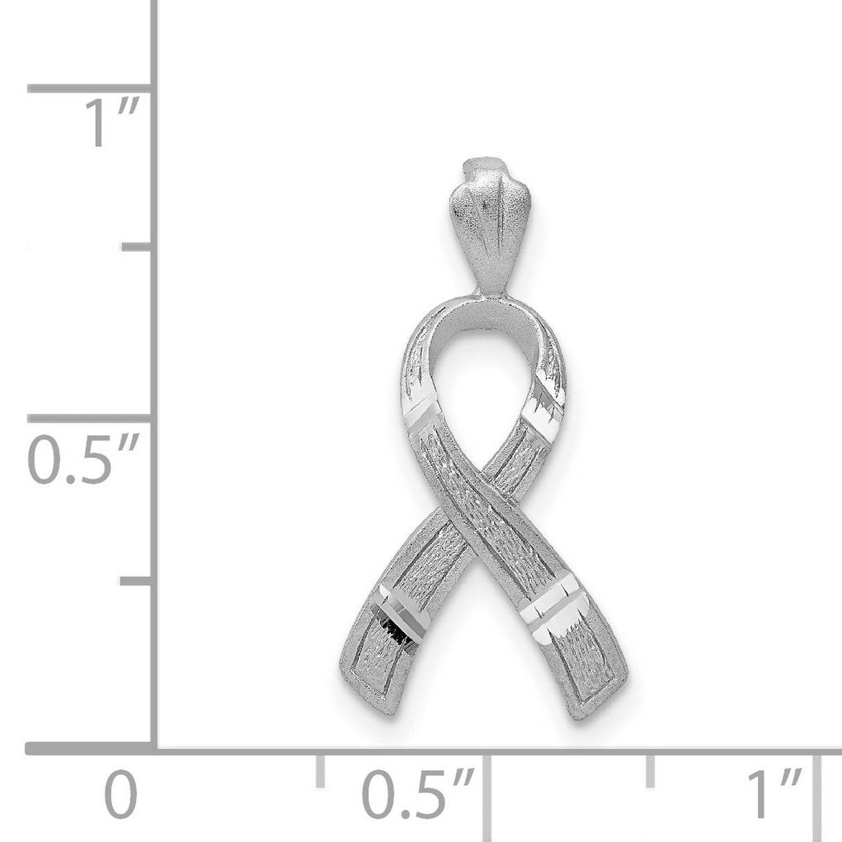 14k White Gold Awareness Ribbon Pendant with Textured and Polished Finish