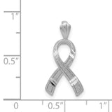 14k White Gold Awareness Ribbon Pendant with Textured and Polished Finish