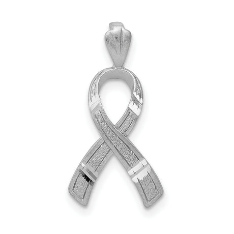 14k White Gold Awareness Ribbon Pendant with Textured and Polished Finish