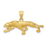 14k Yellow Gold Panther Pendant, Solid Jungle Animal Charm with Feline Power Motif
