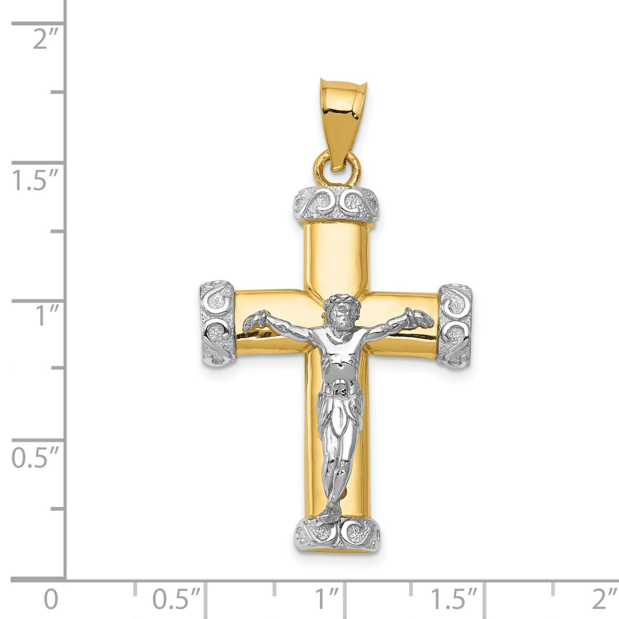 Latin Crucifix With Scrolled Capped Ends Charm Pendant in Real 14k Multi-Tone Gold