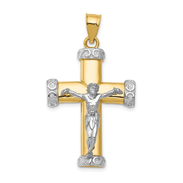 Latin Crucifix With Scrolled Capped Ends Charm Pendant in Real 14k Multi-Tone Gold