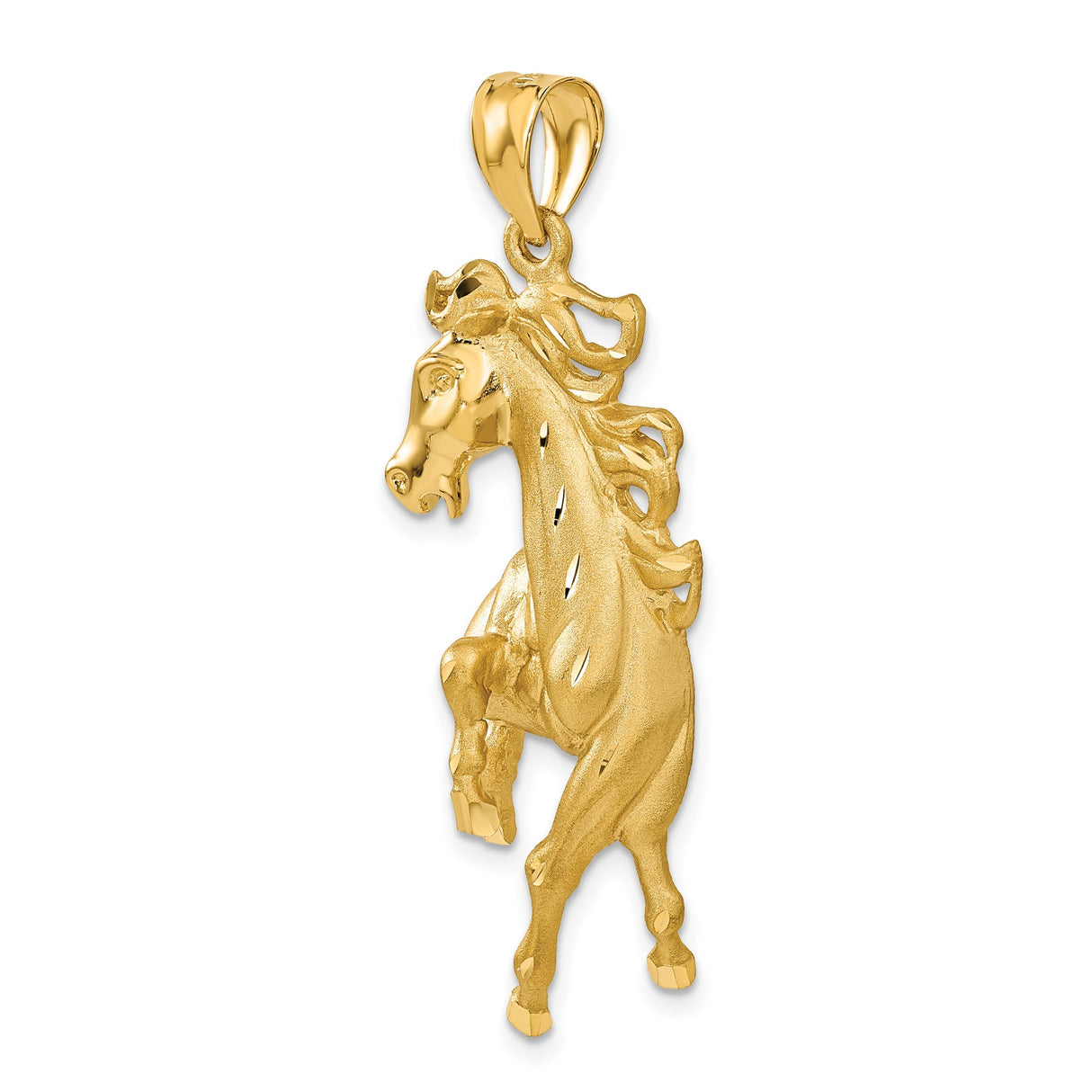 14k Yellow Gold Rearing Horse Pendant, Detailed Stallion Charm, Unisex Western Equestrian Jewelry