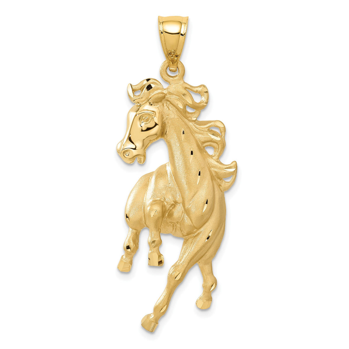 14k Yellow Gold Rearing Horse Pendant, Detailed Stallion Charm, Unisex Western Equestrian Jewelry