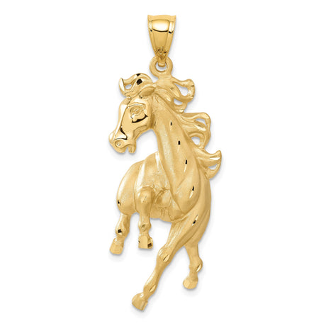 14k Yellow Gold Rearing Horse Pendant, Detailed Stallion Charm, Unisex Western Equestrian Jewelry