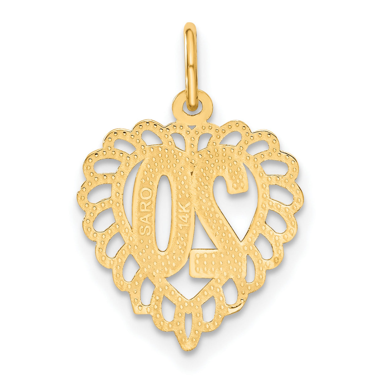 14k Yellow Gold Heart Pendant with Number 20, Openwork Design Anniversary Charm
