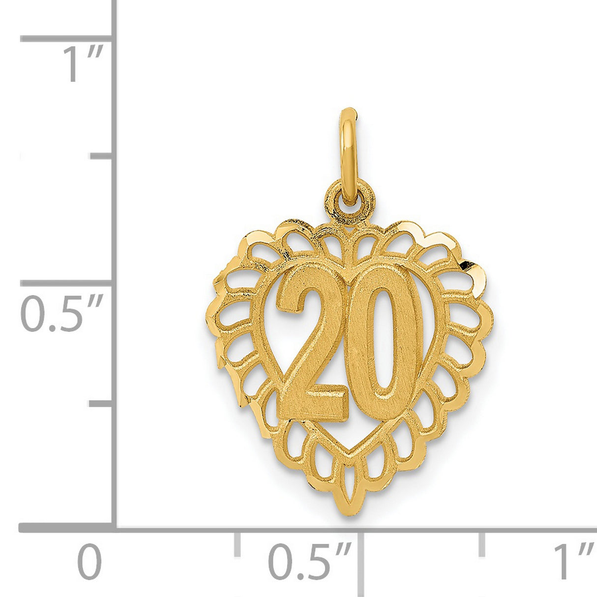 14k Yellow Gold Heart Pendant with Number 20, Openwork Design Anniversary Charm