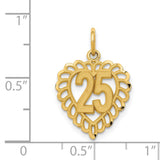 25 in a Heart Charm Pendant in Real 14k Yellow Gold