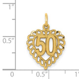 14k Yellow Gold Heart Pendant with Number 50, Textured Design, Anniversary Charm