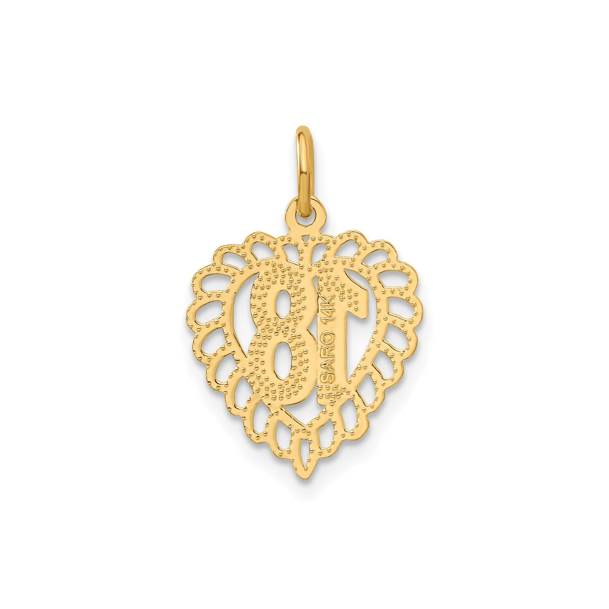 14k Yellow Gold Heart Pendant with Number 18, Milestone Charm for Necklace or Bracelet