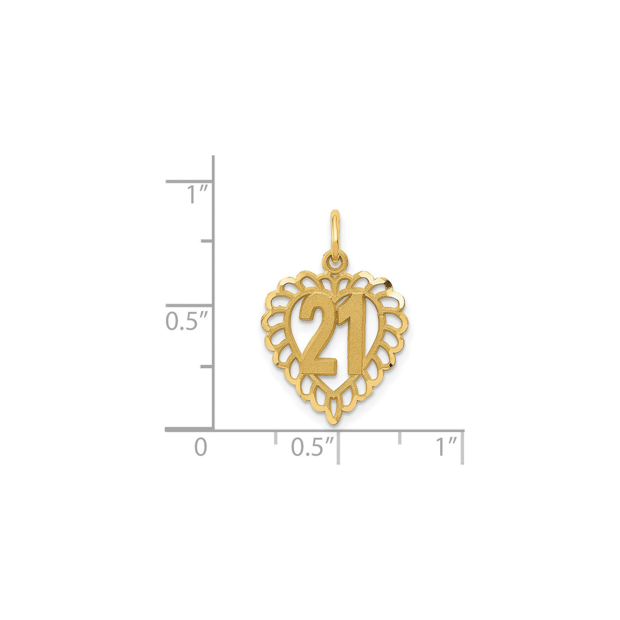 14k Yellow Gold Heart-Shaped Number 21 Pendant with Lace Border, 21st Birthday Charm for Women