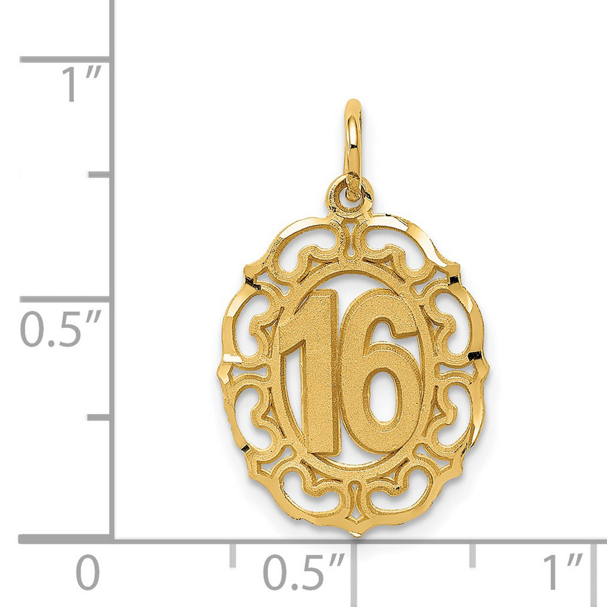 #16 in Oval Circle Charm Pendant in Real 14k Yellow Gold