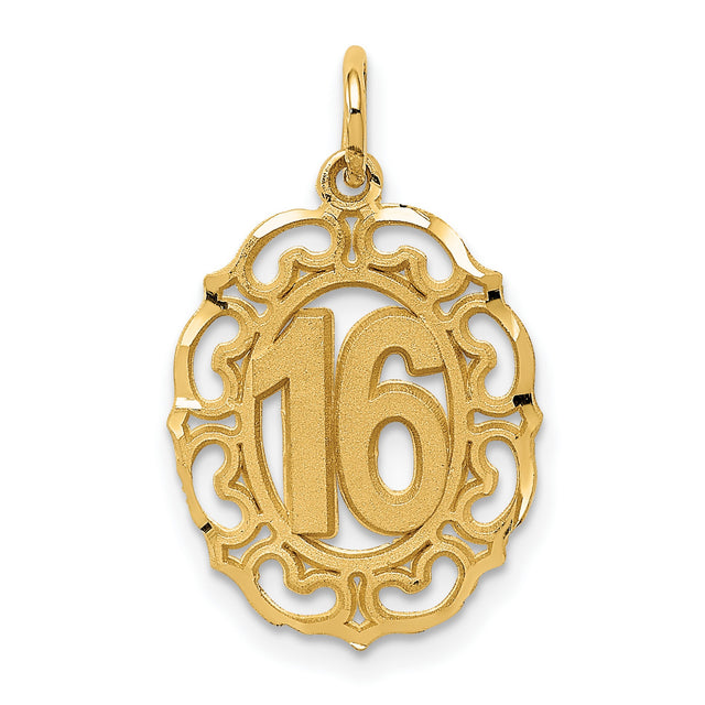 #16 in Oval Circle Charm Pendant in Real 14k Yellow Gold