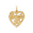 14k Yellow Gold Heart Shaped Sweet 16 Pendant with Cutout Design, Dainty Charm for Teen Girl