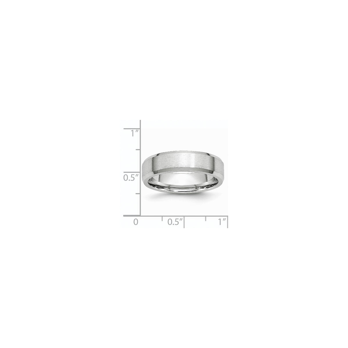 Beveled Edge, Satin wedding band ring shown for scale