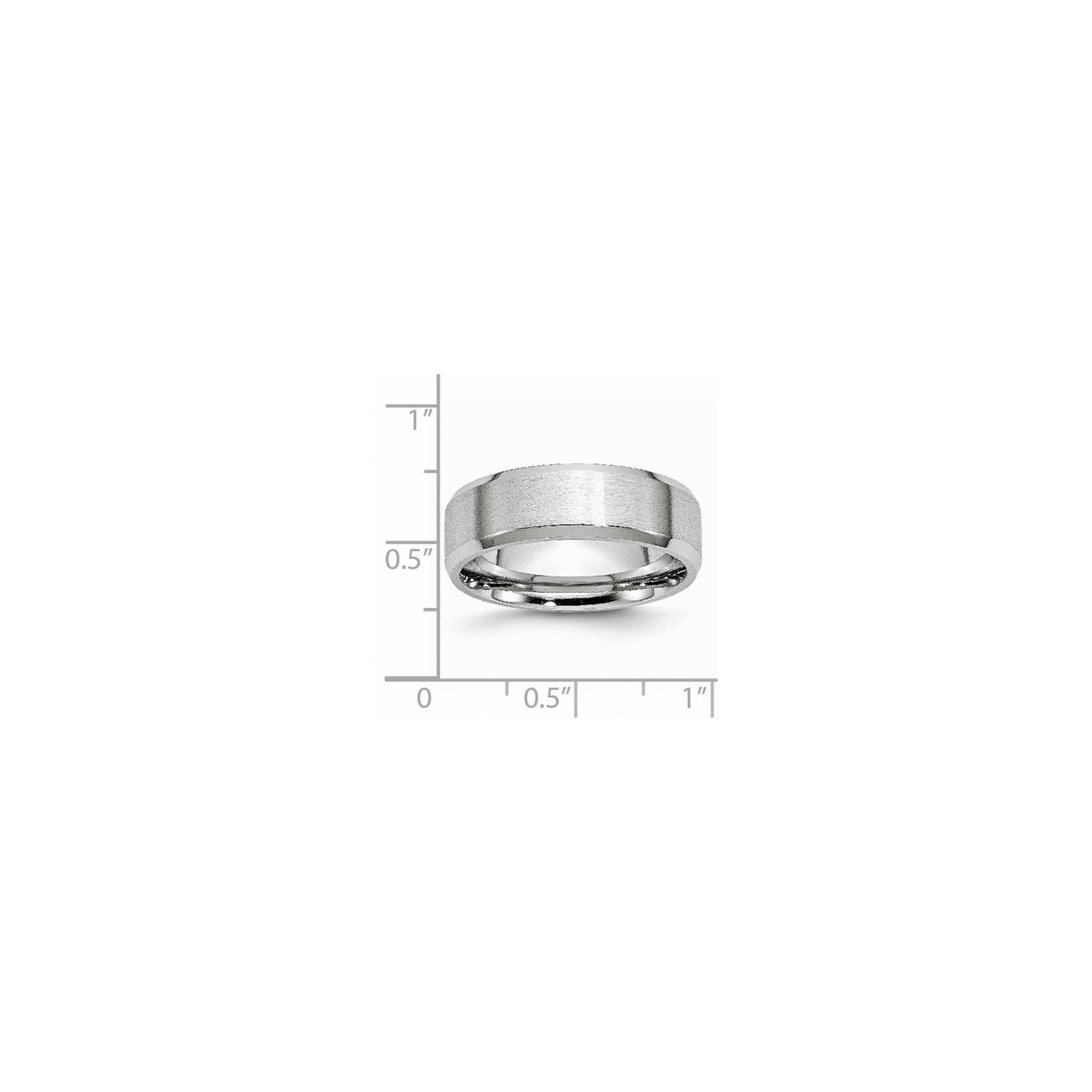Beveled Edge, Satin wedding band ring shown for scale