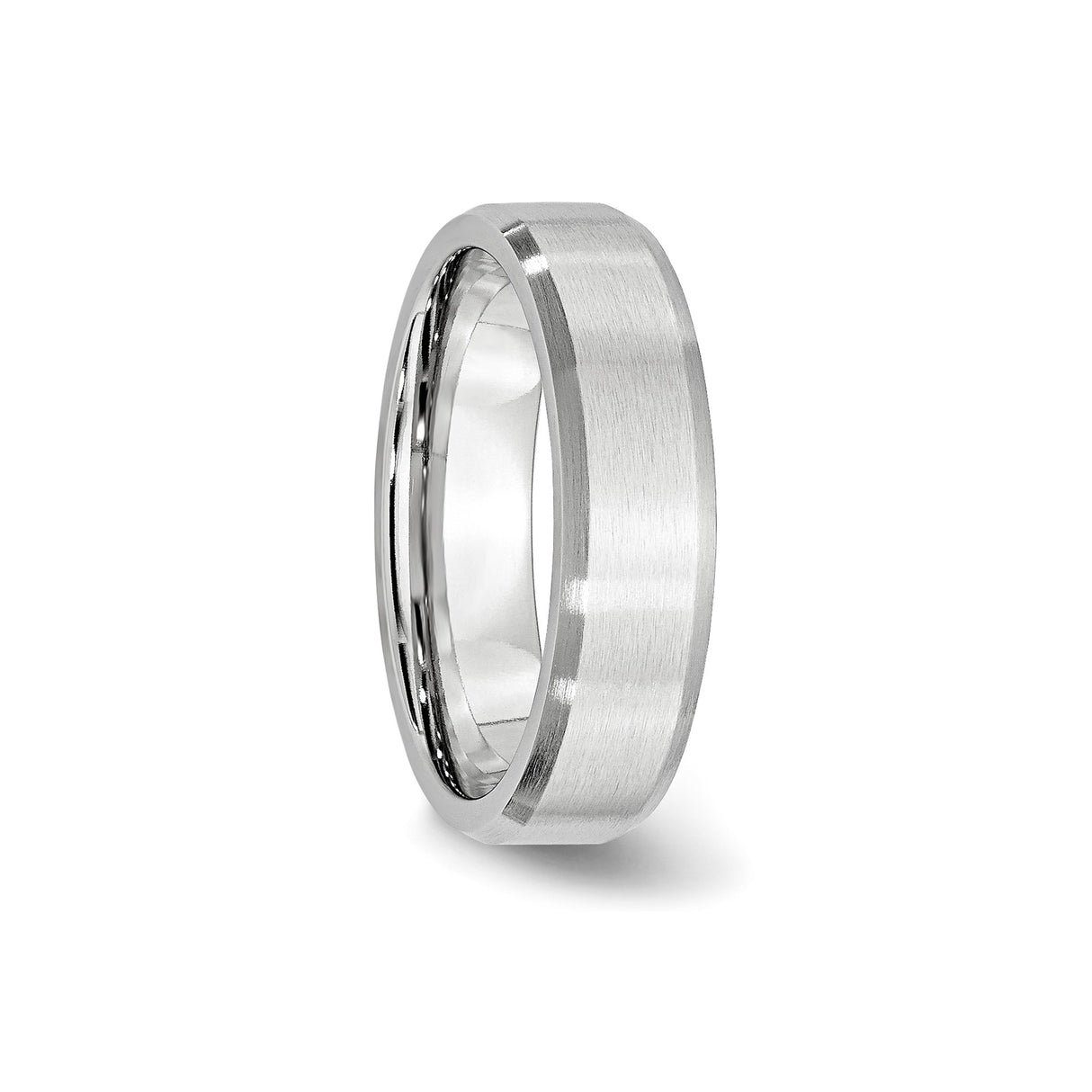 Beveled Edge, Satin wedding band ring detail view