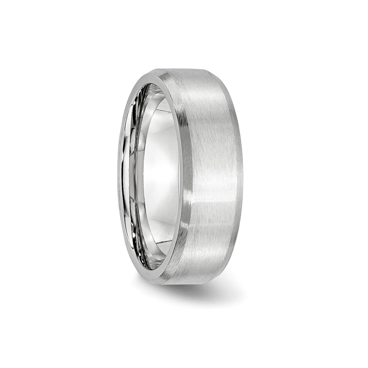 Beveled Edge, Satin wedding band ring detail view