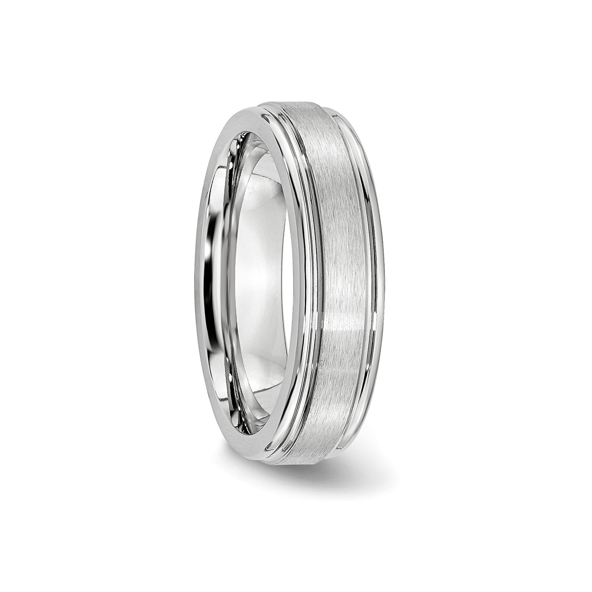 Satin wedding band ring detail view