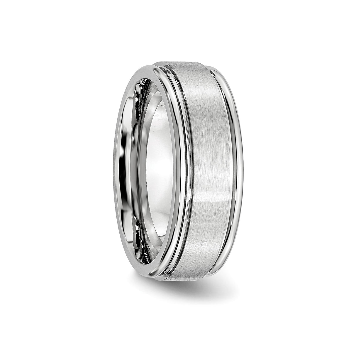 Satin wedding band ring detail view