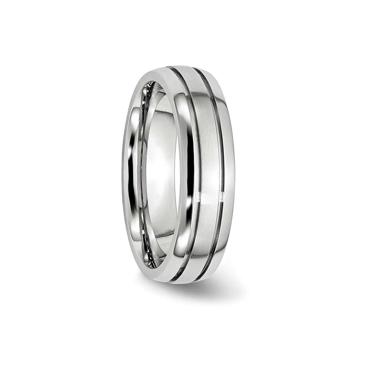 Satin wedding band ring detail view