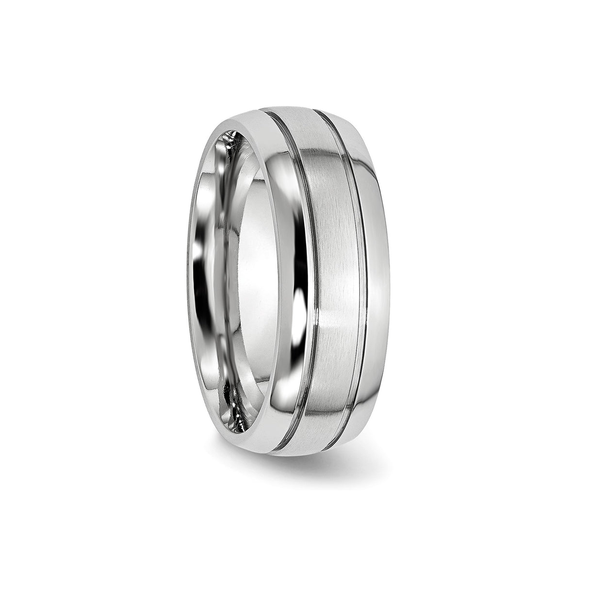 Satin wedding band ring detail view