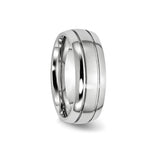Satin wedding band ring detail view
