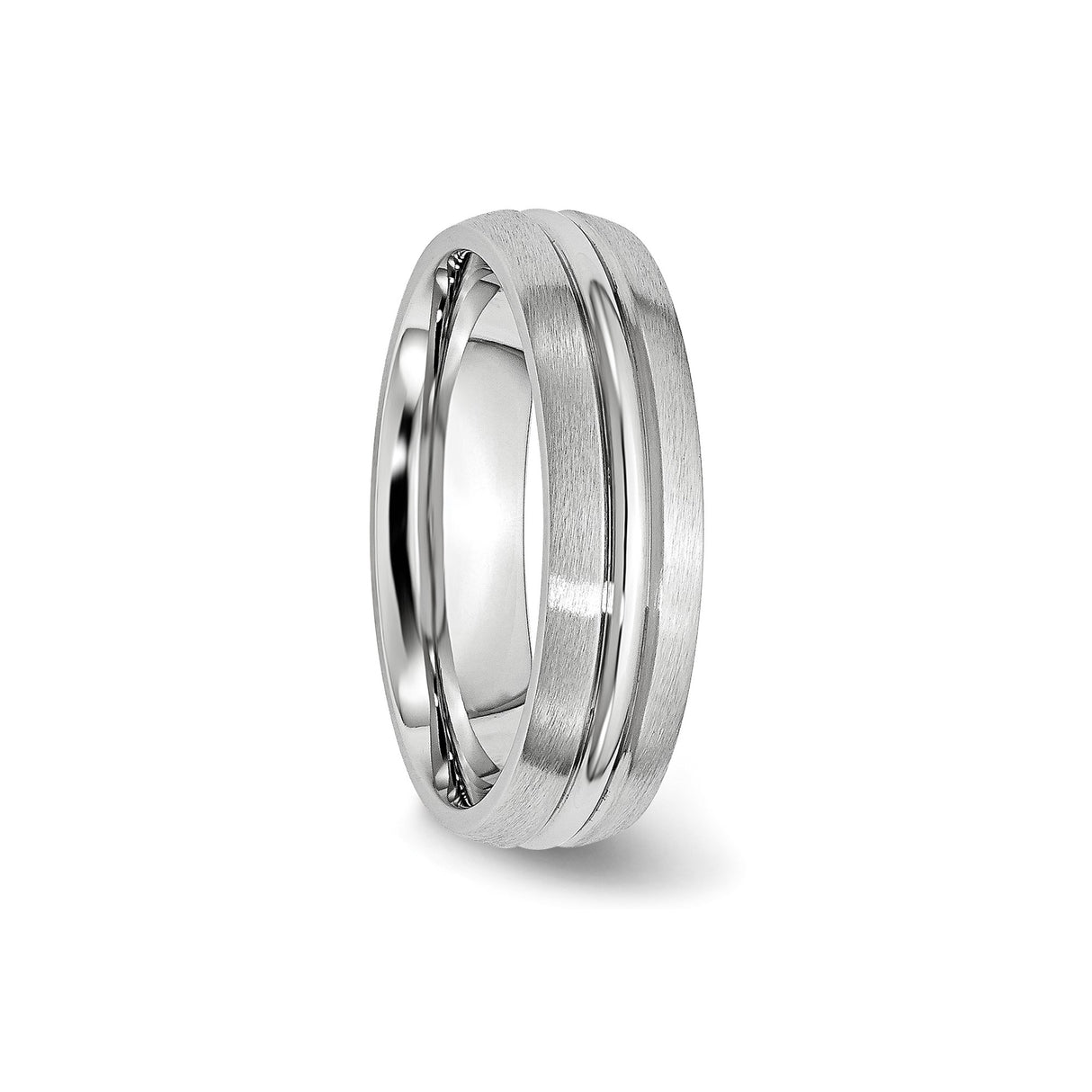 Satin wedding band ring detail view