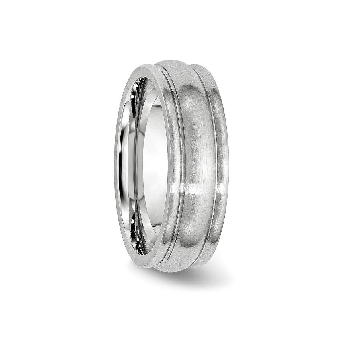 Satin wedding band ring detail view