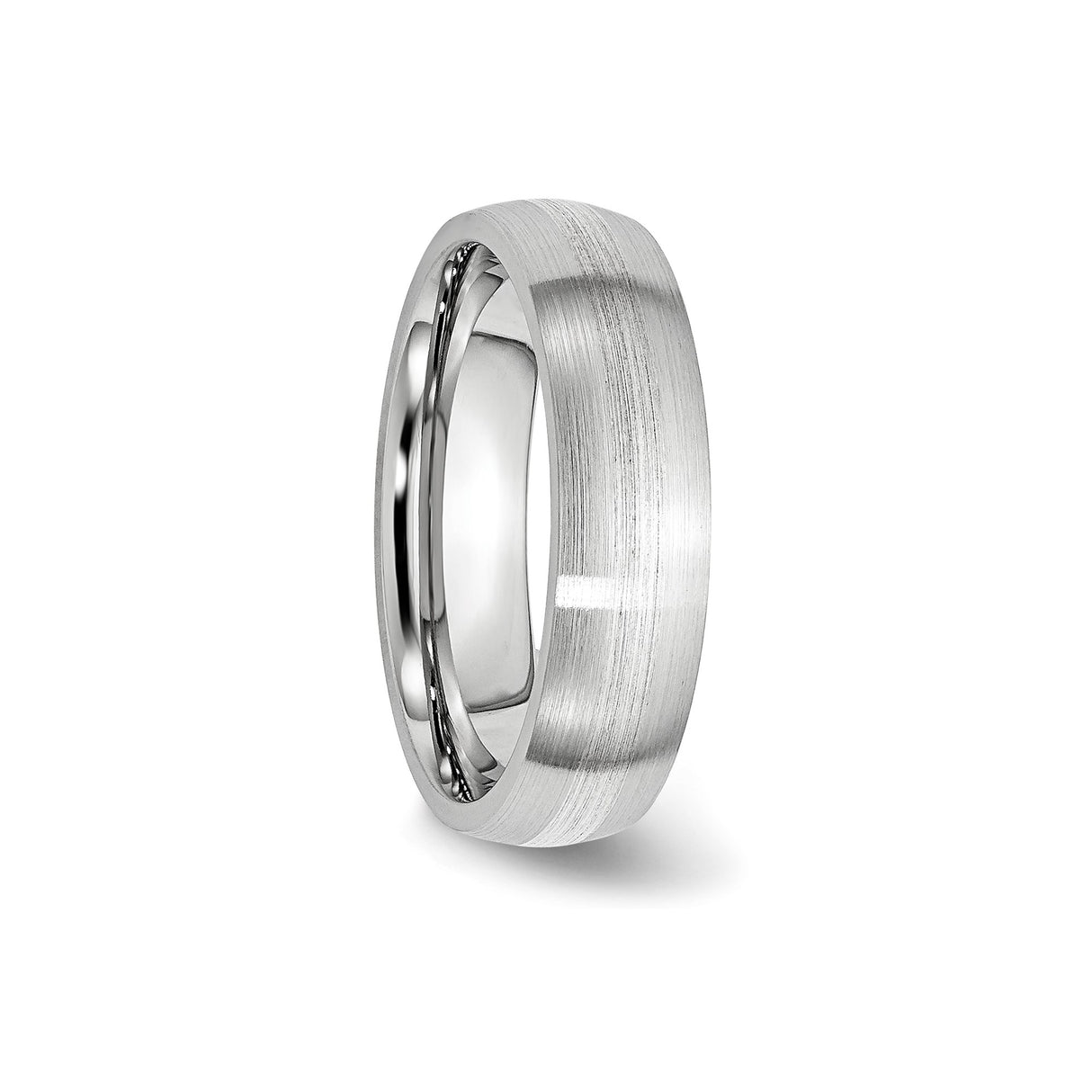 Satin wedding band ring detail view