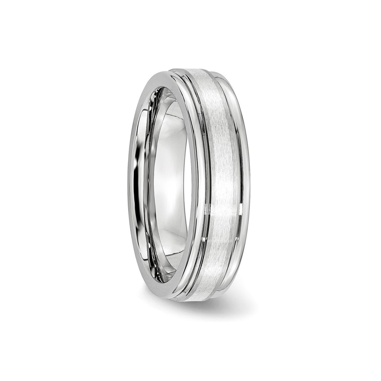 Satin wedding band ring detail view