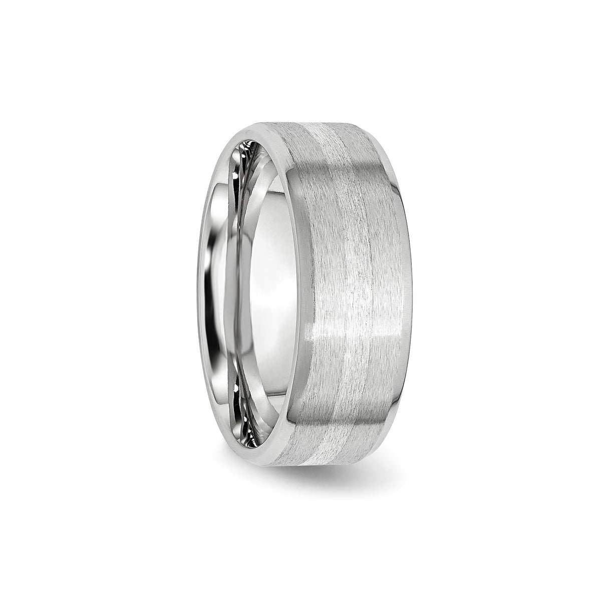 Beveled Edge, Satin wedding band ring detail view