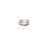 Beveled Edge, Satin wedding band ring shown for scale