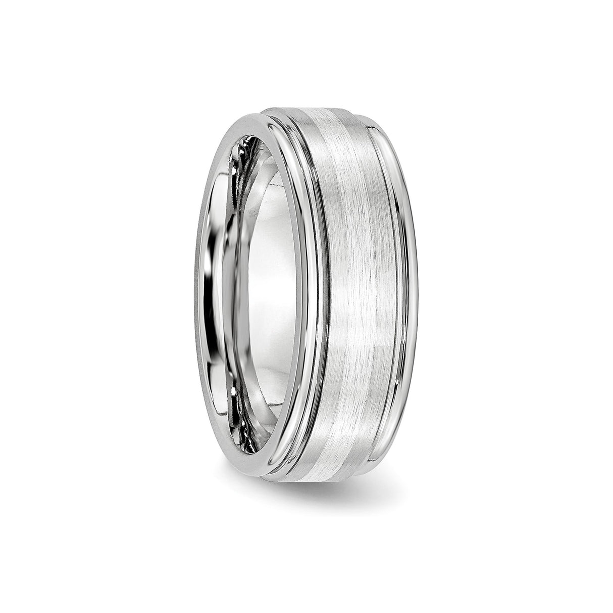 Satin wedding band ring detail view