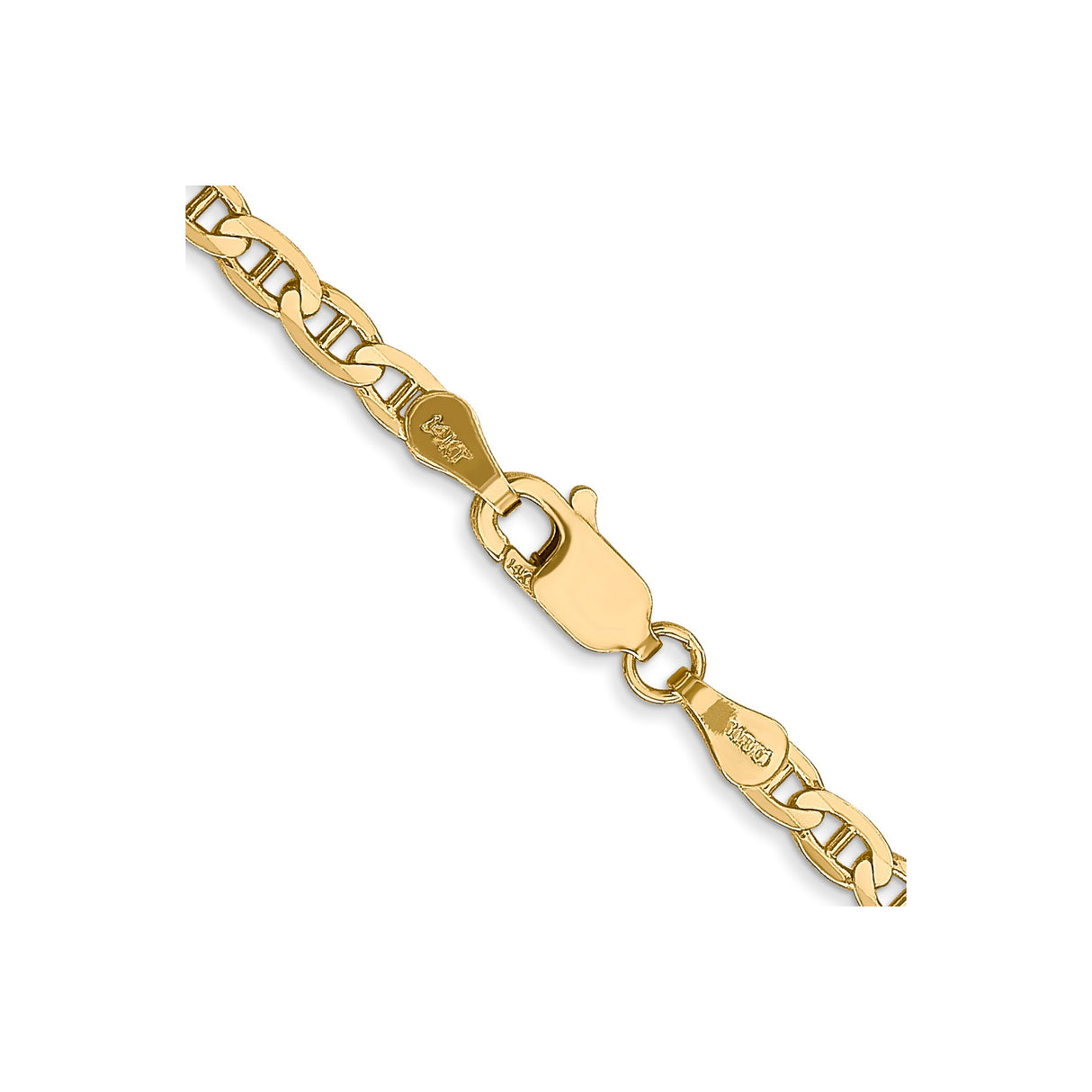14K Yellow Gold 3 mm Polished Chain Necklace, Solid alternate angle