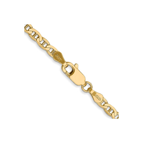 14K Yellow Gold 3 mm Polished Chain Necklace, Solid alternate angle