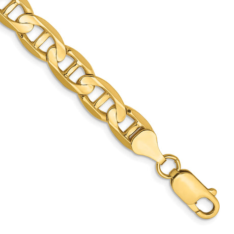 14K Yellow Gold 7 mm Polished Chain Anklet, Solid